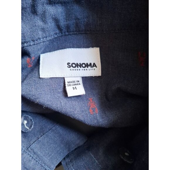 Sonoma Long Sleeve Button-Up Red Lobsters Shirt Men's  Navy With Medium - Picture 3 of 7